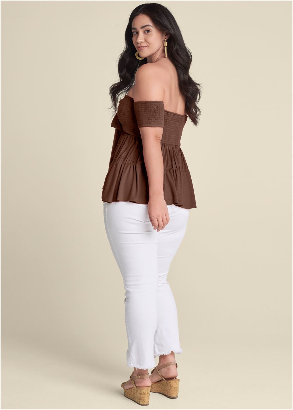 Venus Plus Size Tie Front Smocked Top
