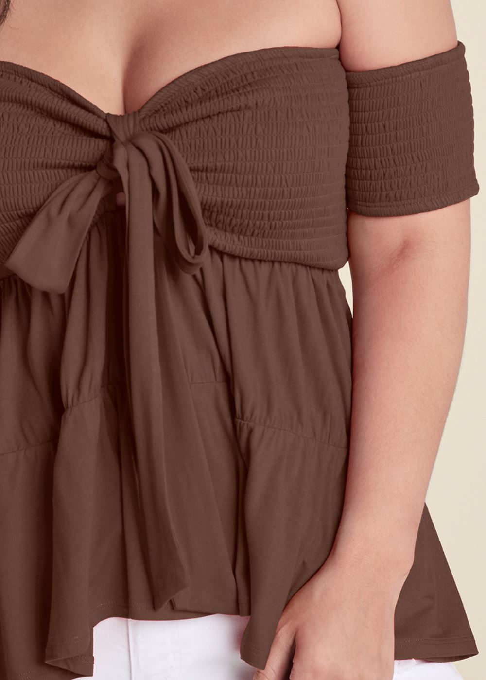 Venus Plus Size Tie Front Smocked Top