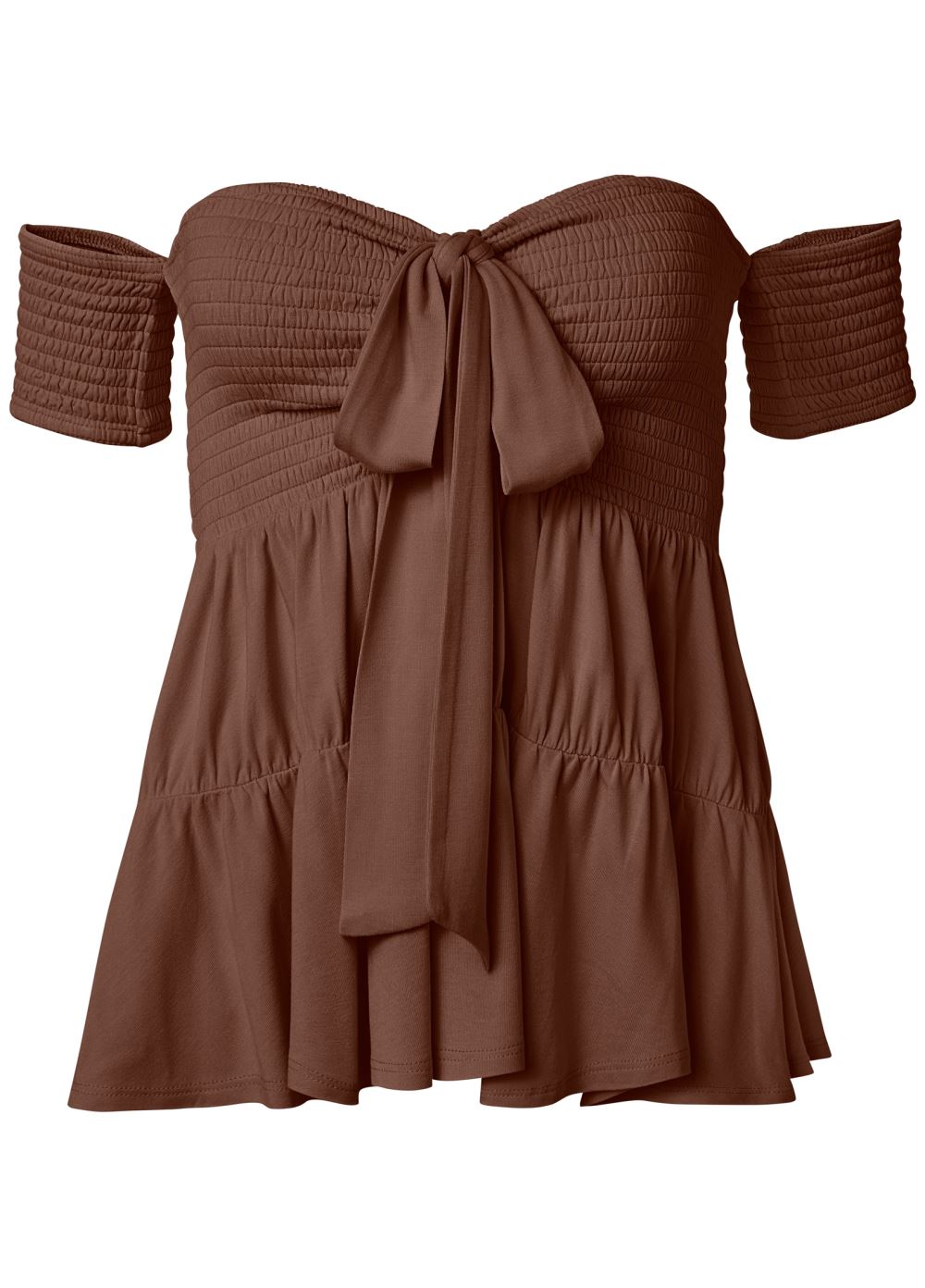 Venus Plus Size Tie Front Smocked Top