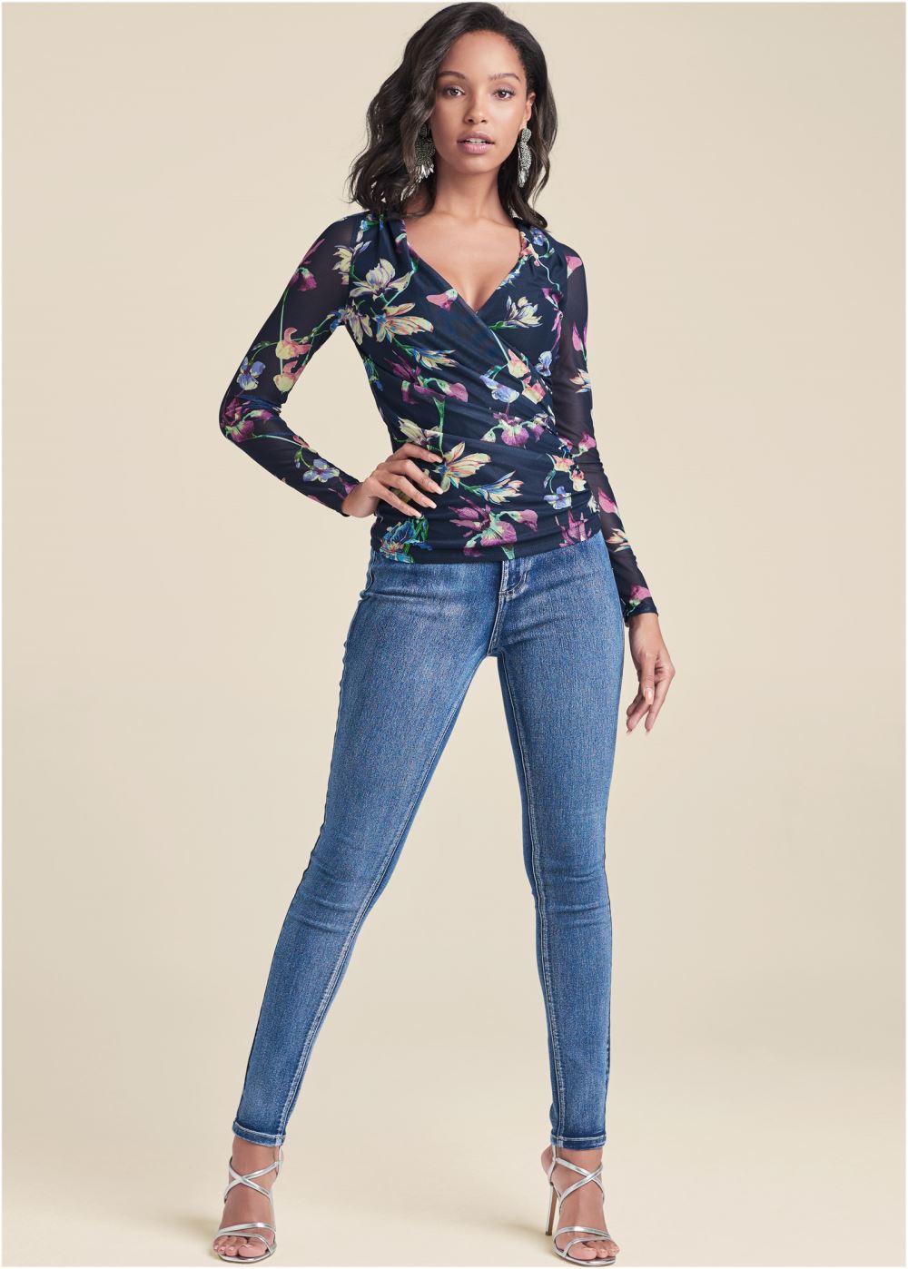 Venus Plus Size Bahamian Floral Mesh Top