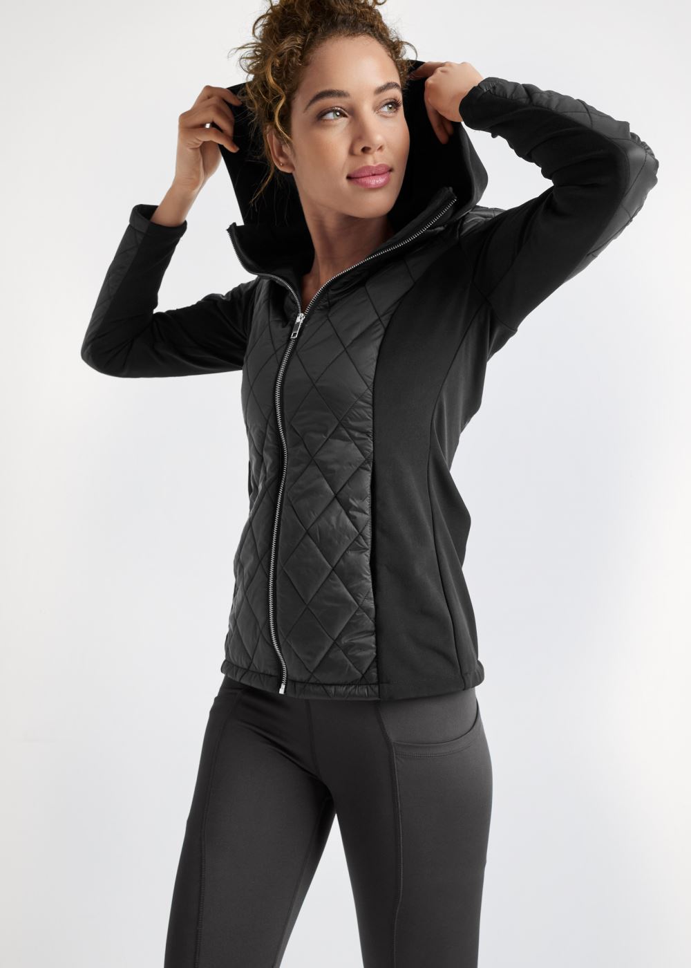 Venus Plus Size Quilted Puffer Jacket in Black