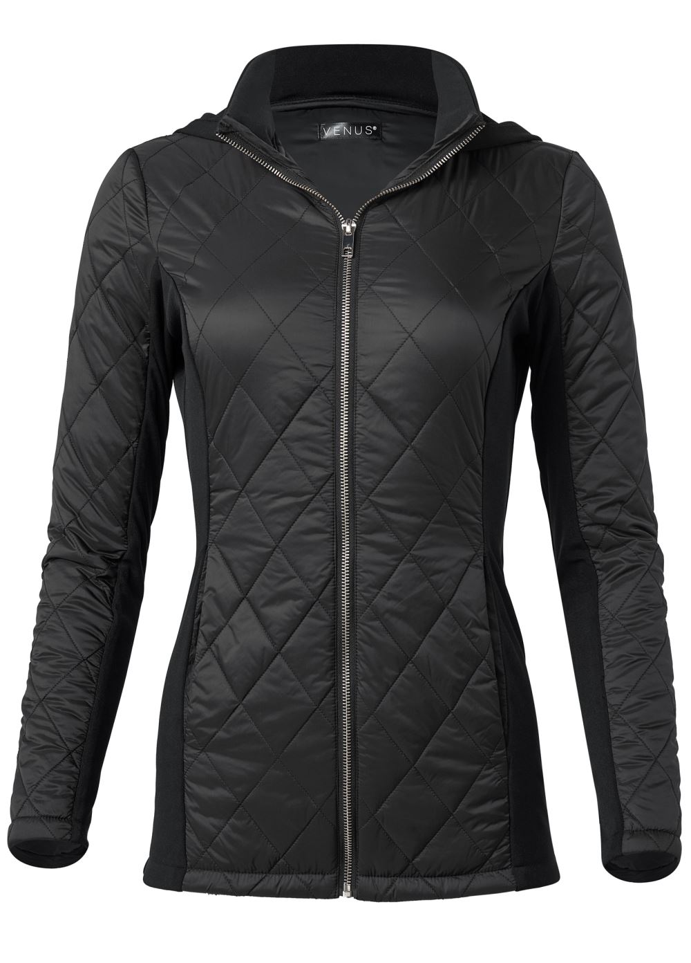 Venus Plus Size Quilted Puffer Jacket in Black