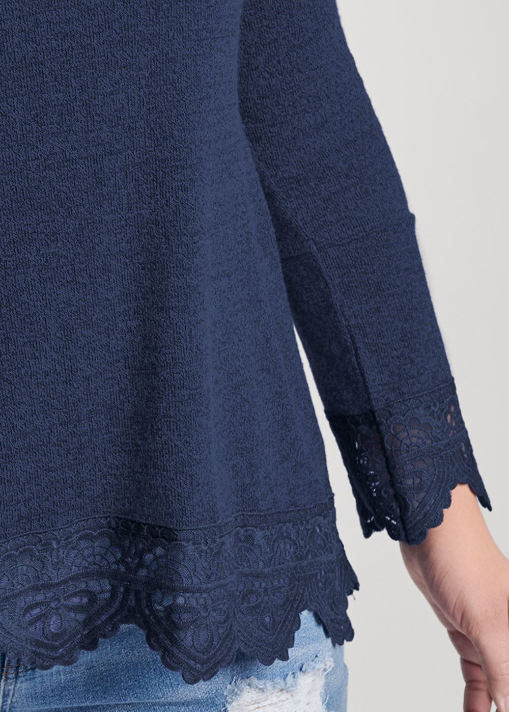 Venus Plus Size Lace Trim Cozy Knit Top