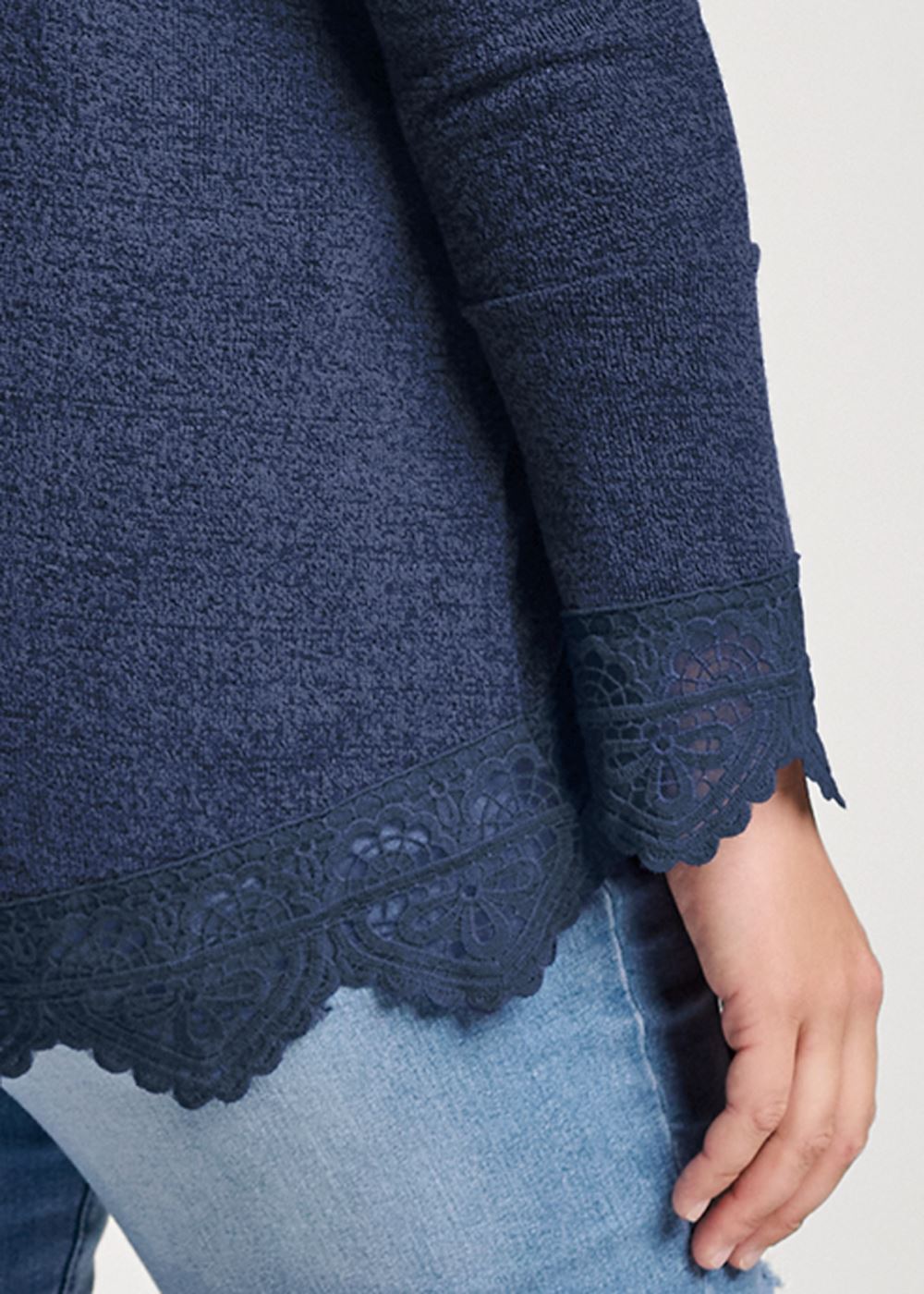 Venus Plus Size Lace Trim Cozy Knit Top