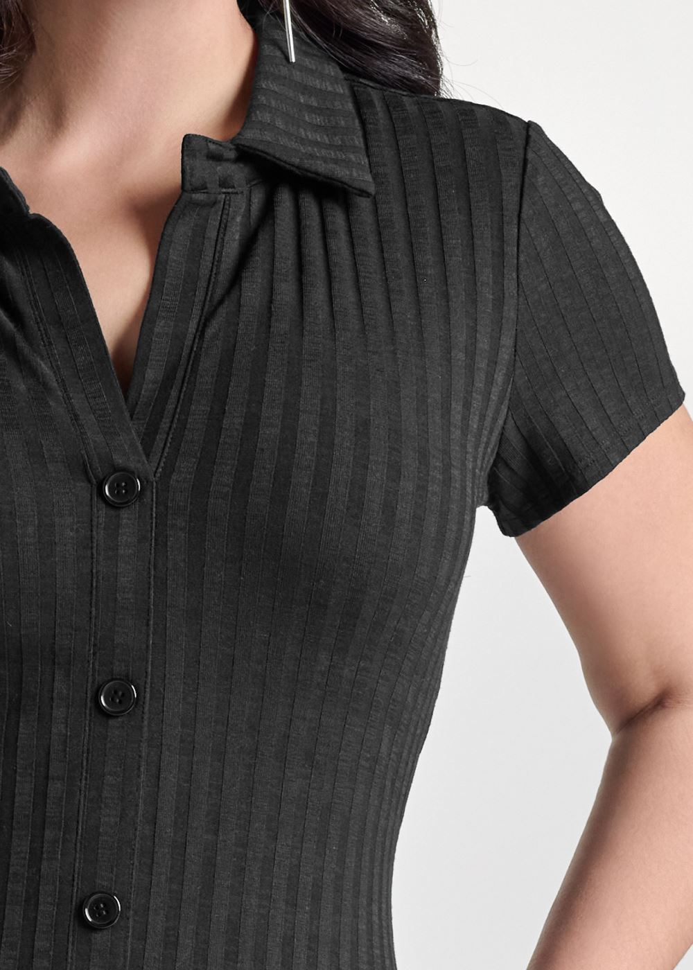 Venus Black RIBBED BUTTON-FRONT DRESS