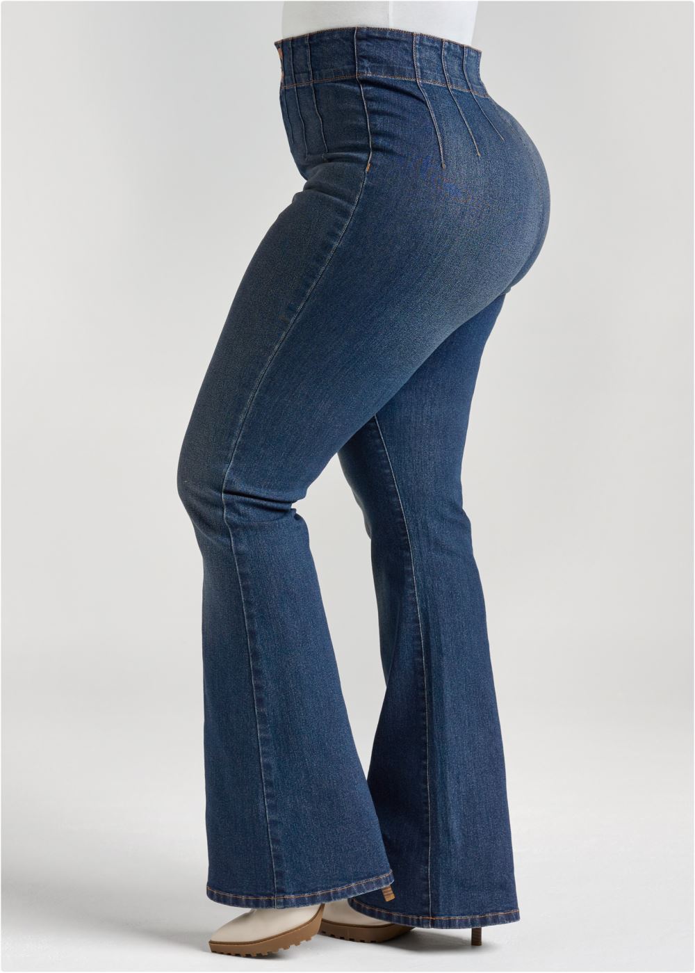 Venus Plus Size Pintuck Semi-Flare Jeans in Dark Wash