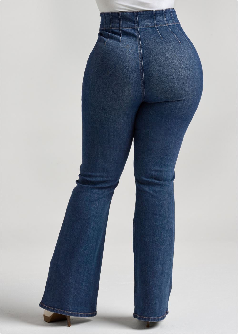 Venus Plus Size Pintuck Semi-Flare Jeans in Dark Wash