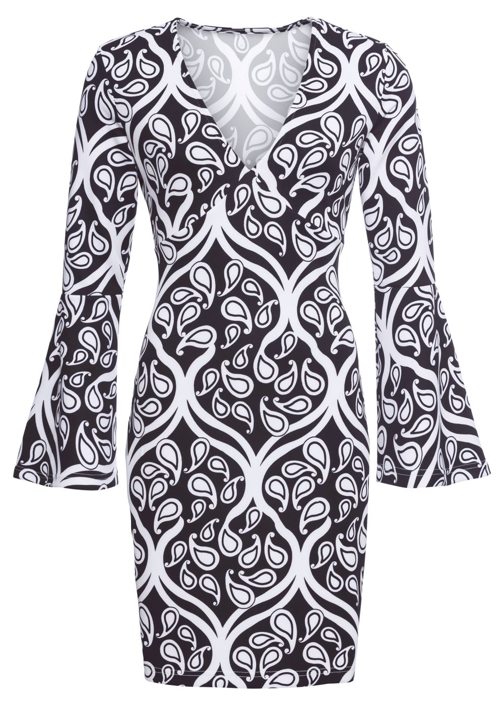 Venus Black & White PRINTED V-NECK DRESS
