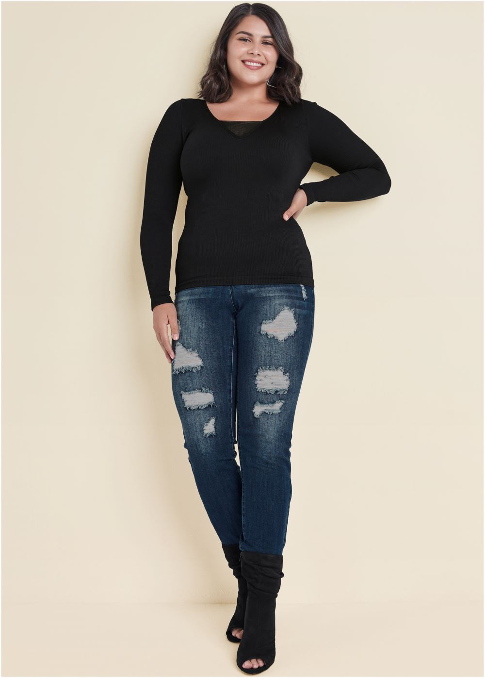 Venus Plus Size Ribbed Mesh Seamless Top