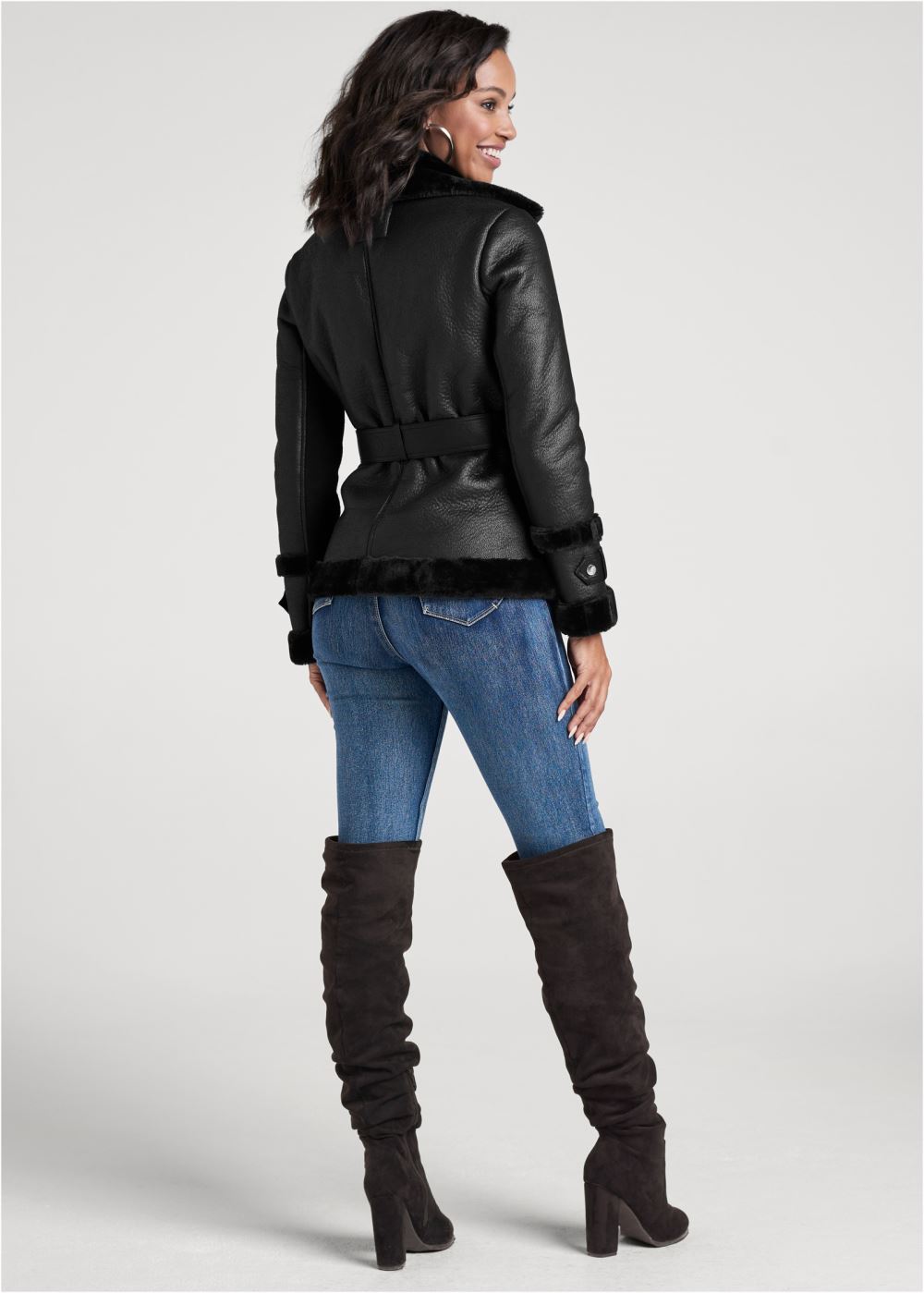 Venus Faux-Leather And Fur Coat in Black