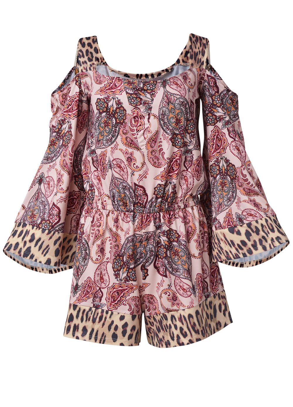 Venus Plus Size Sahara Paisley Cold Shoulder Romper in Blush & Brown