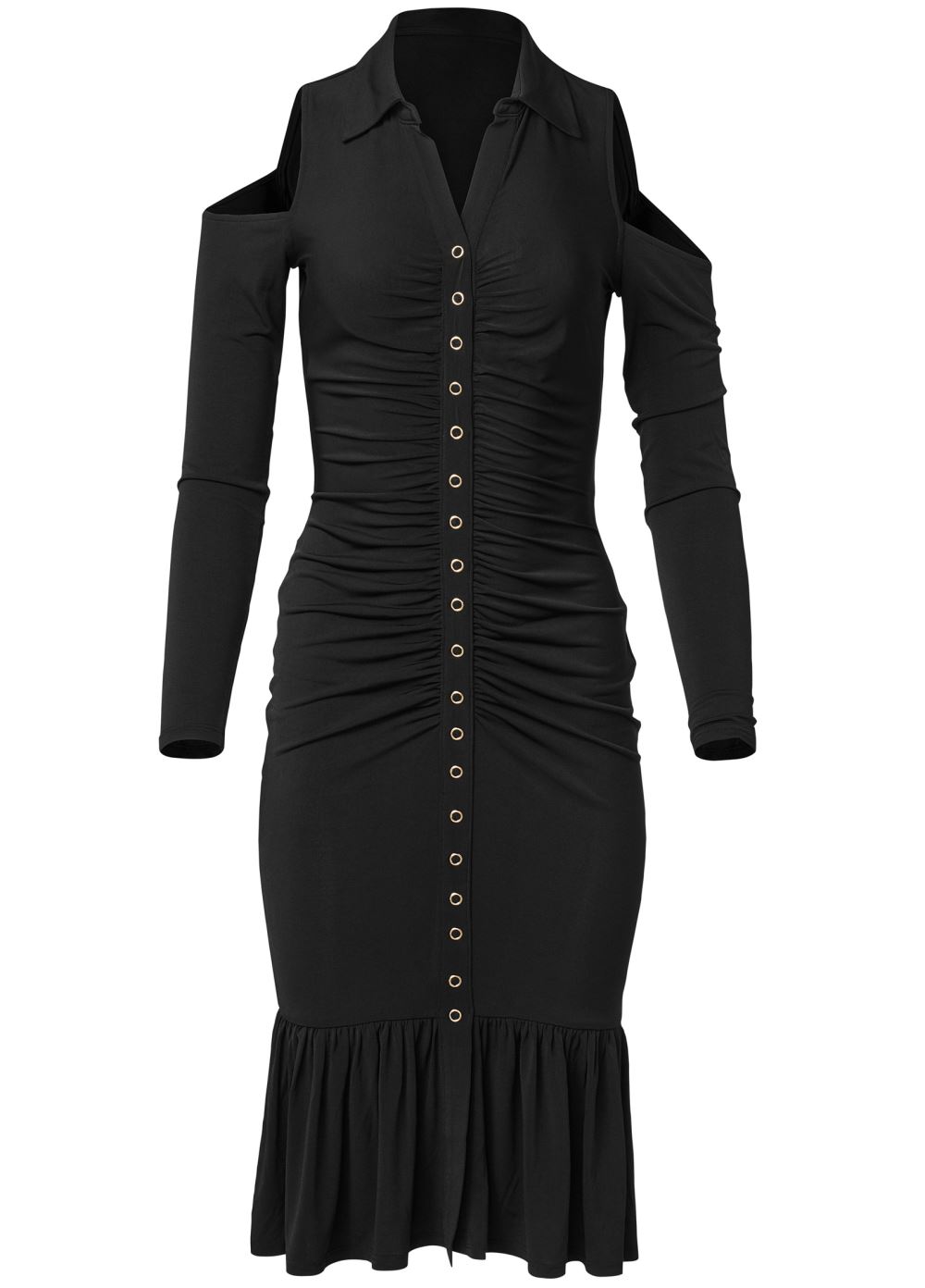 Venus Plus Size Cold-Shoulder Button-Front Dress