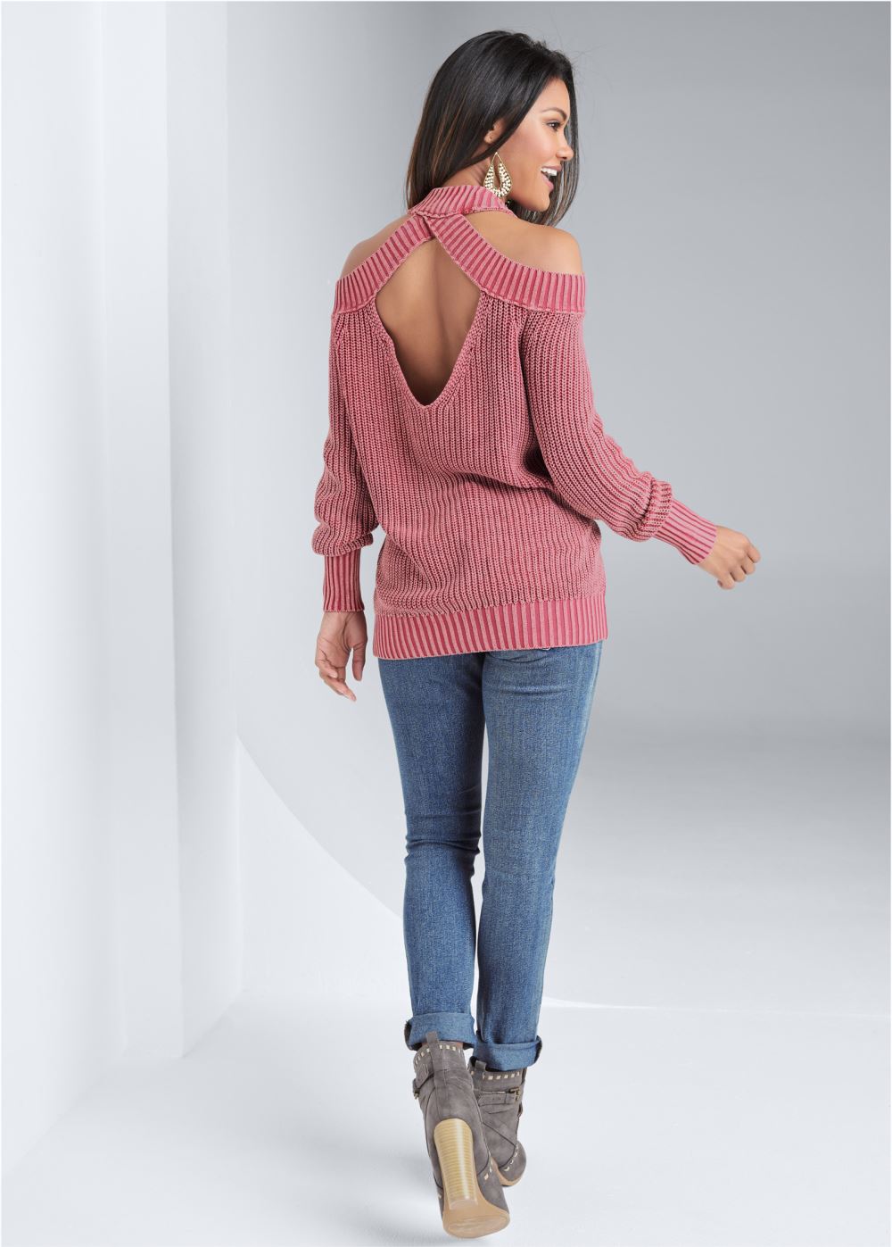 Venus Plus Size Cold-Shoulder Mock-Neck Top in Pink
