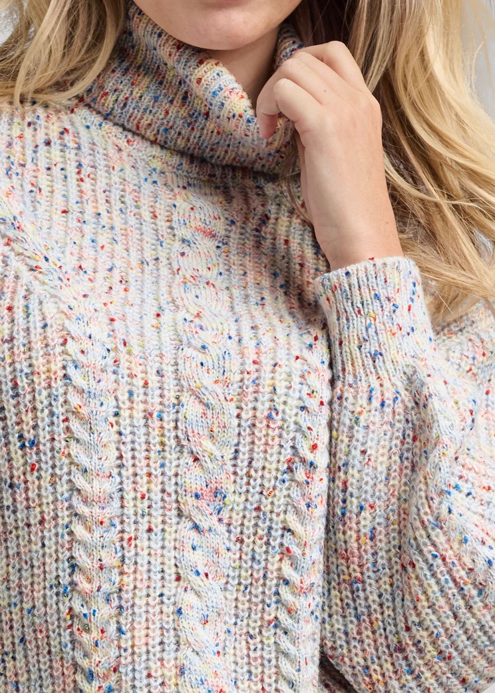 Venus White Multi POPCORN CABLE KNIT SWEATER