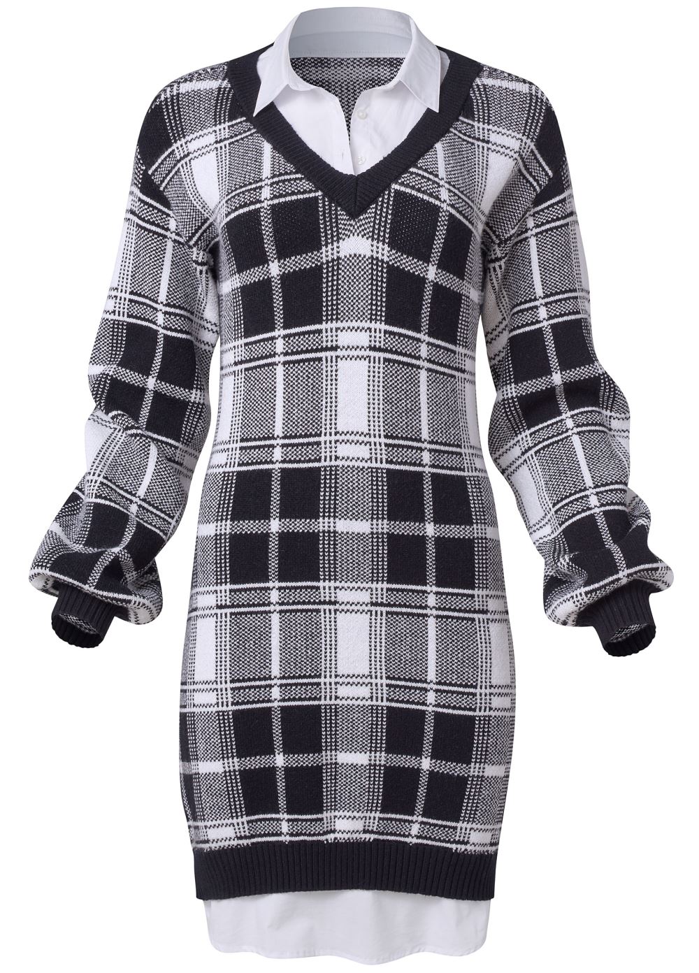 Venus Plus Size Plaid Layered Sweater Dress