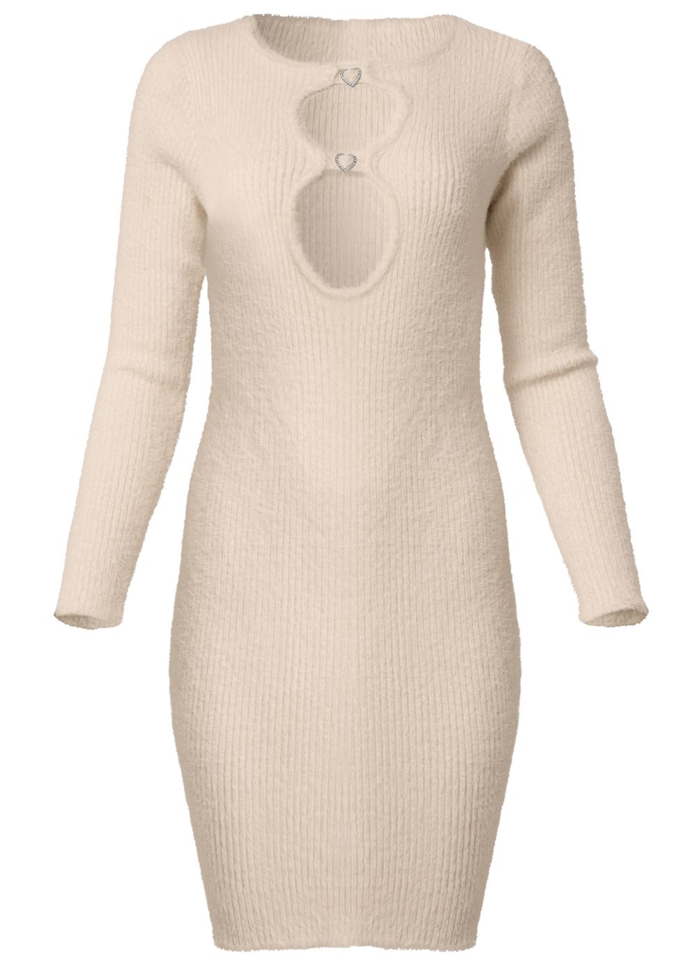 Venus White Keyhole detail embellished sweater dress