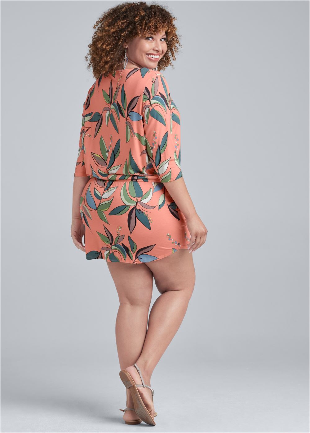 Venus Plus Size Zip Detail Printed Dress