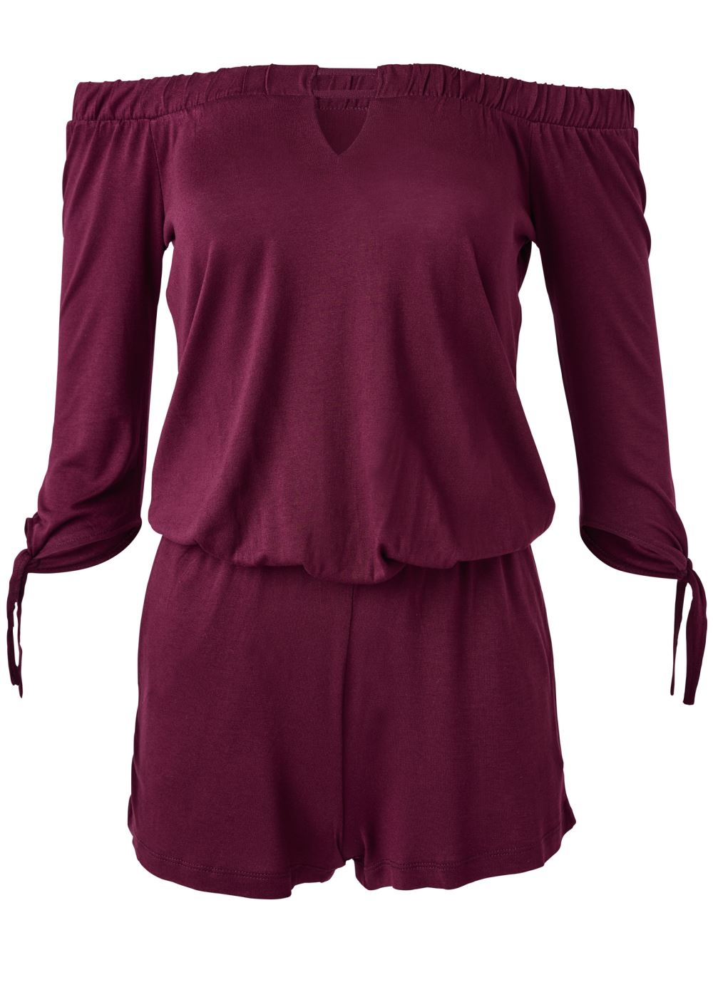 Venus Plus Size Off-The-Shoulder Romper in Dark Red