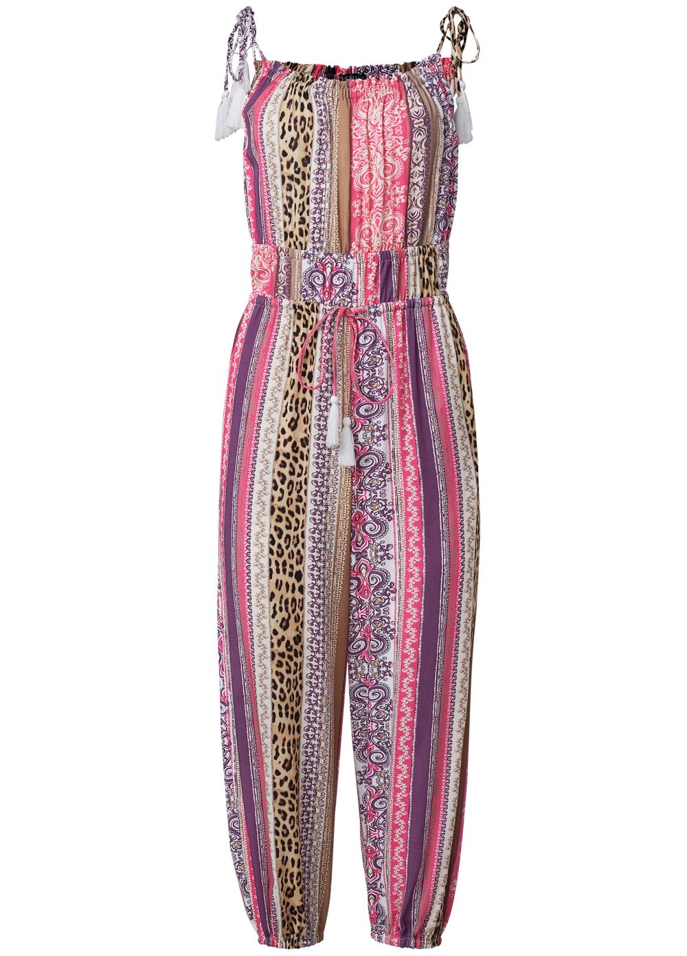 Venus Plus Size Sand Storm Stripe Tassle Jumpsuit in Pink Multi