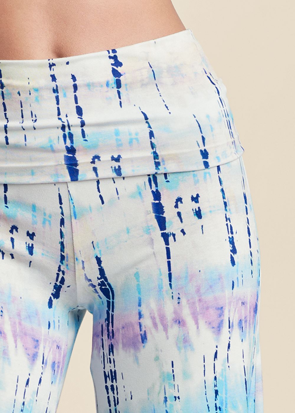 Venus Plus Size Tie Dye Fold Over Pants in White Multi