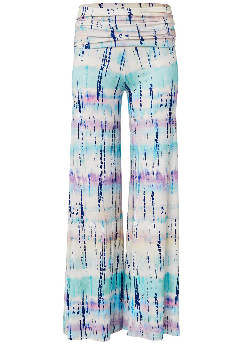 Venus Plus Size Tie Dye Fold Over Pants in White Multi