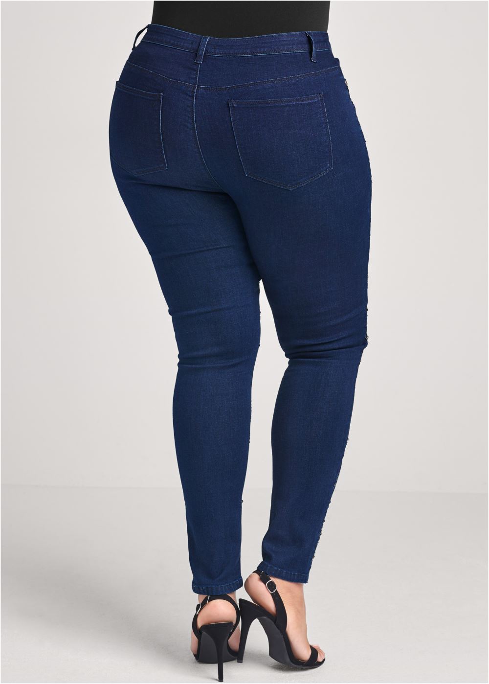Venus Plus Size Beaded Skinny Jeans in Indigo Blue