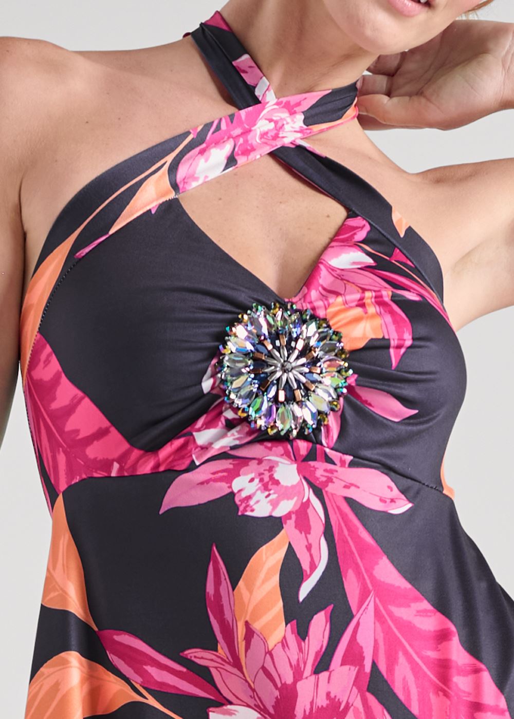 Venus Plus Size Midnight Floral Halter Dress