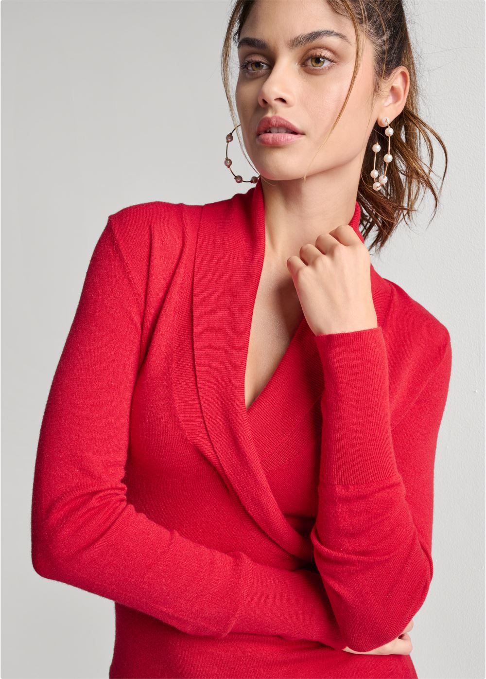 Venus Plus Size Faux Cashmere Tunic Sweater in Red