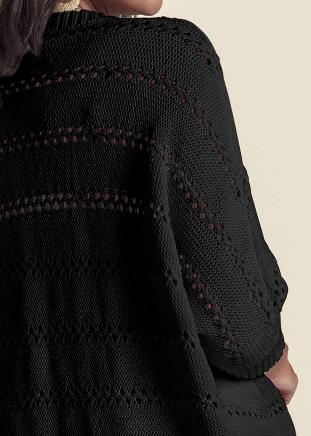 Venus Plus Size Pointelle Stitch Cocoon Cardigan in Black