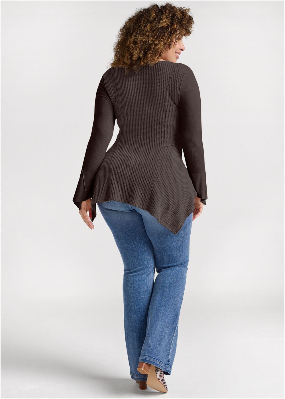 Venus Plus Size Casual Waffle Knit Handkerchief Top