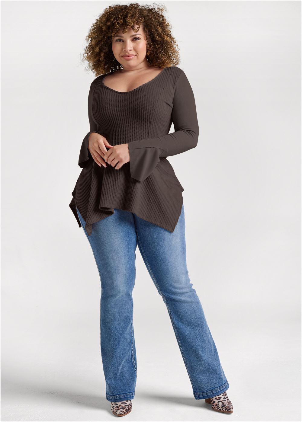 Venus Plus Size Casual Waffle Knit Handkerchief Top