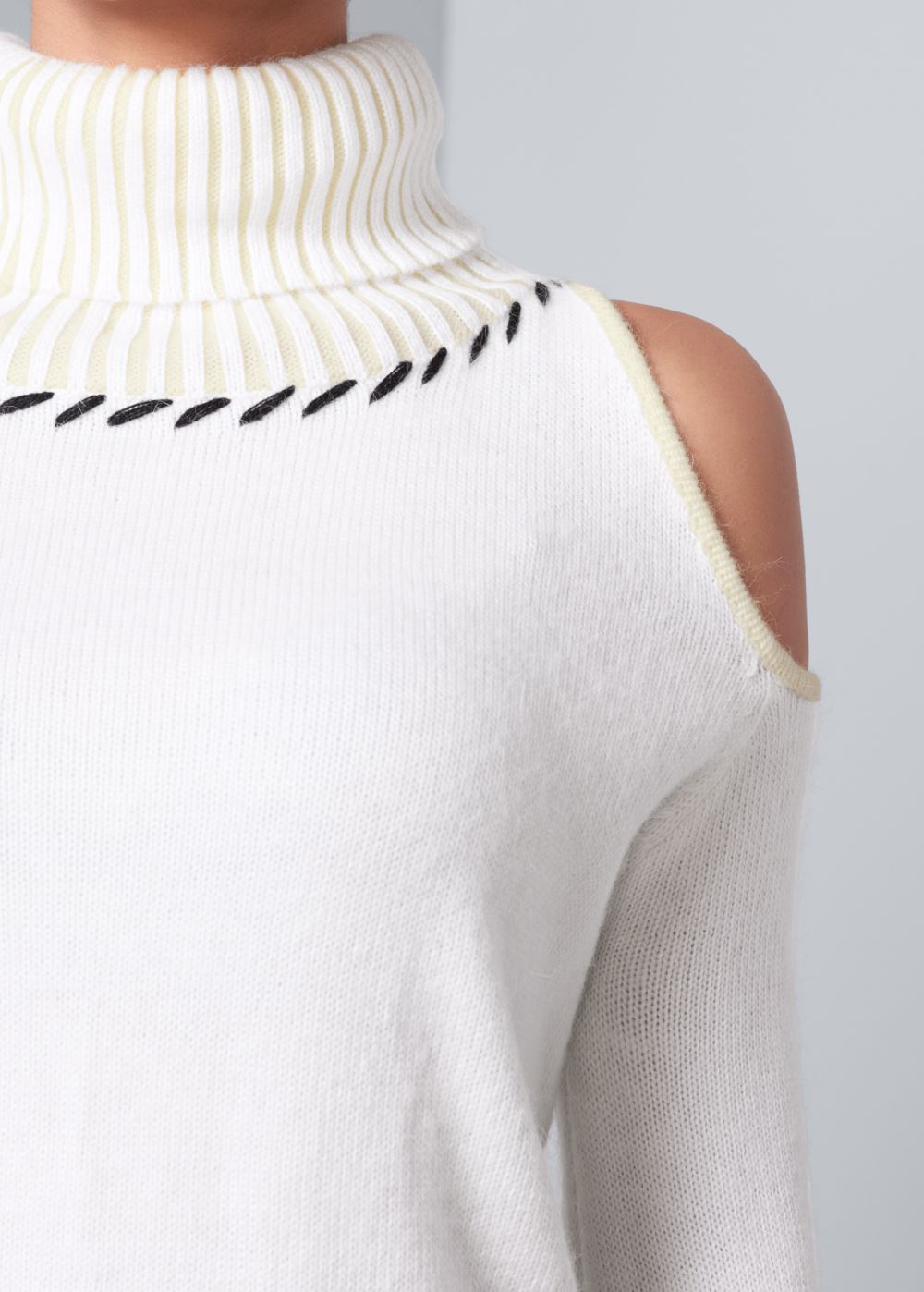 Venus Plus Size Cold-Shoulder Turtleneck Sweater in White & Black