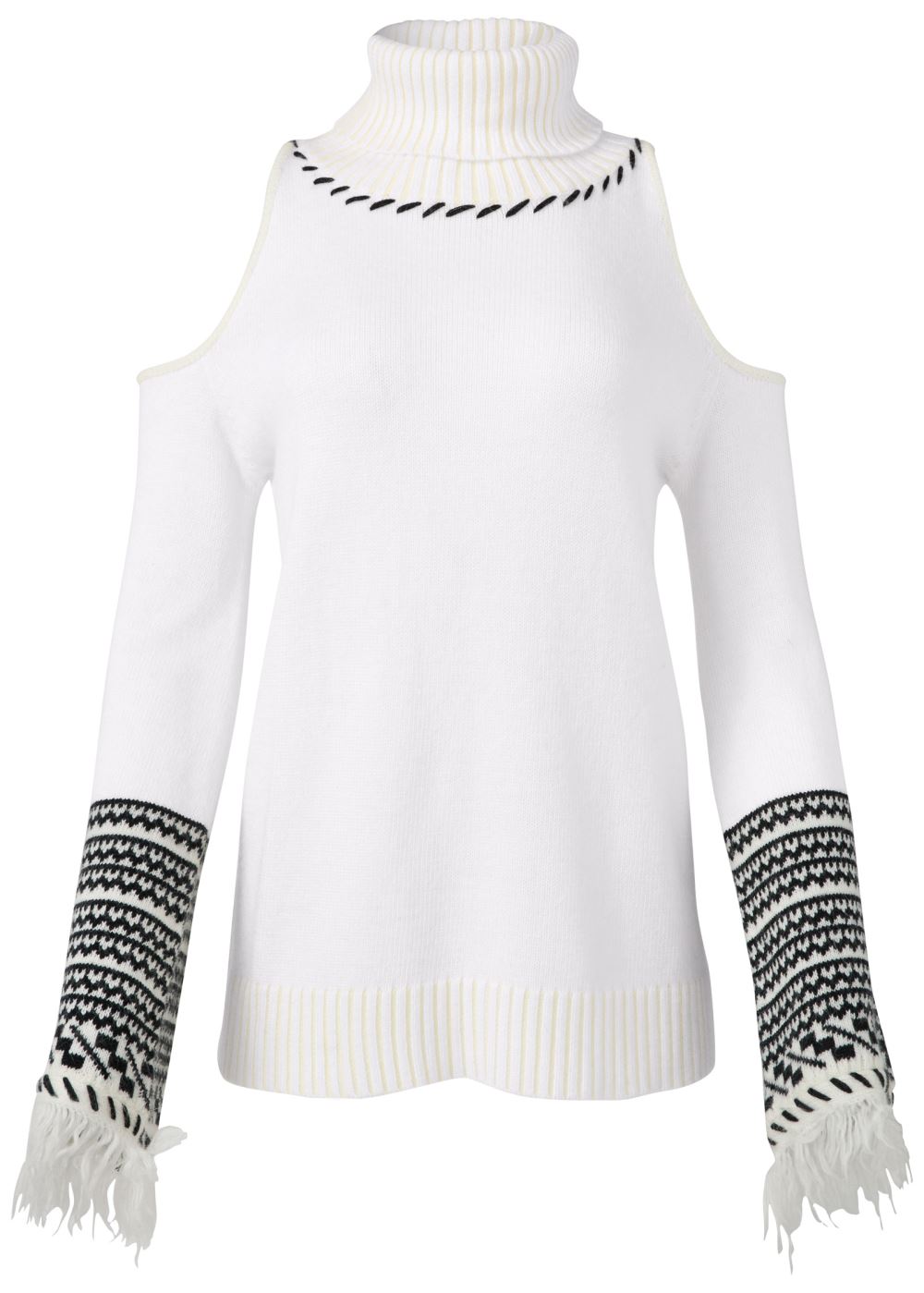 Venus Plus Size Cold-Shoulder Turtleneck Sweater in White & Black