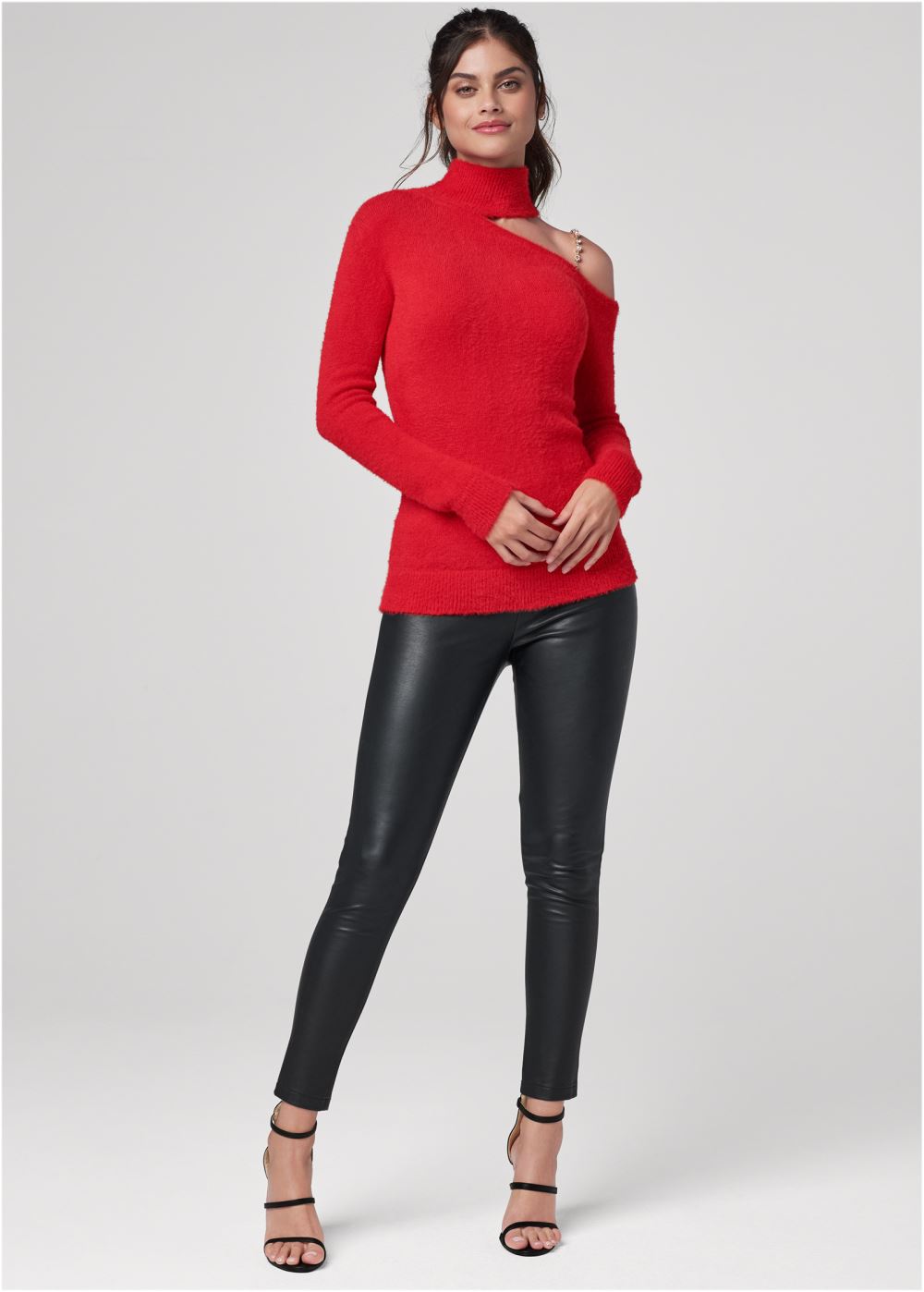 Venus Plus Size Cozy One Shoulder Sweater in Red