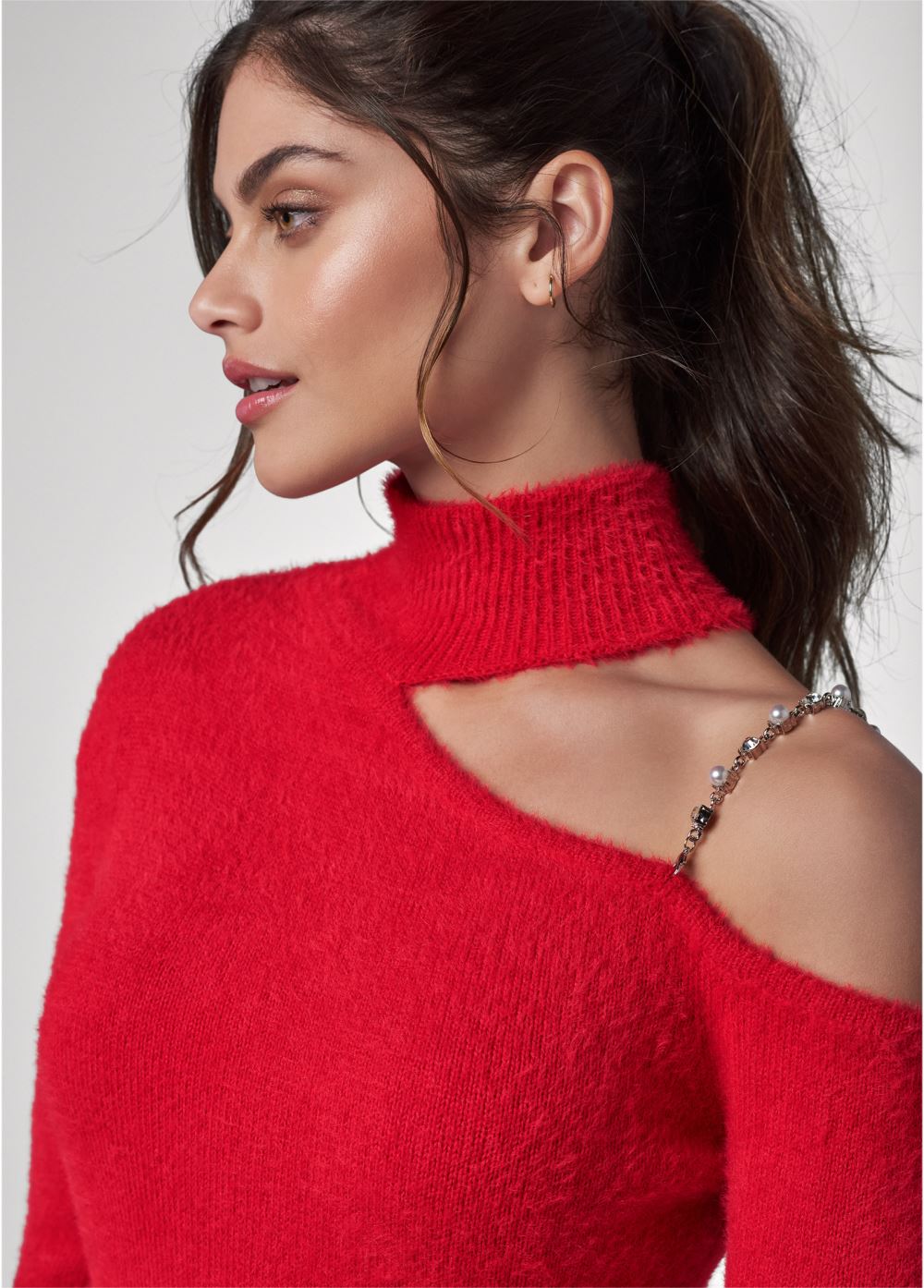 Venus Plus Size Cozy One Shoulder Sweater in Red