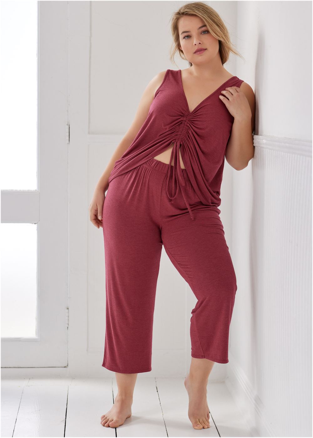 Venus Heathered Burgundy CAPRI PAJAMA SET