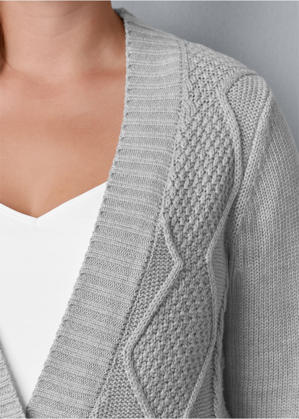 Venus Plus Size Button-Front Knit Cardigan in Light Grey