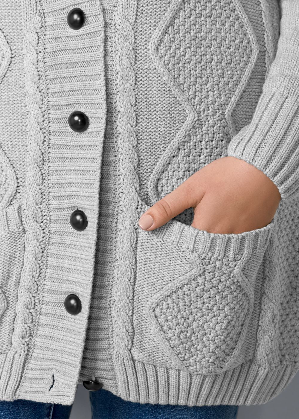 Venus Plus Size Button-Front Knit Cardigan in Light Grey