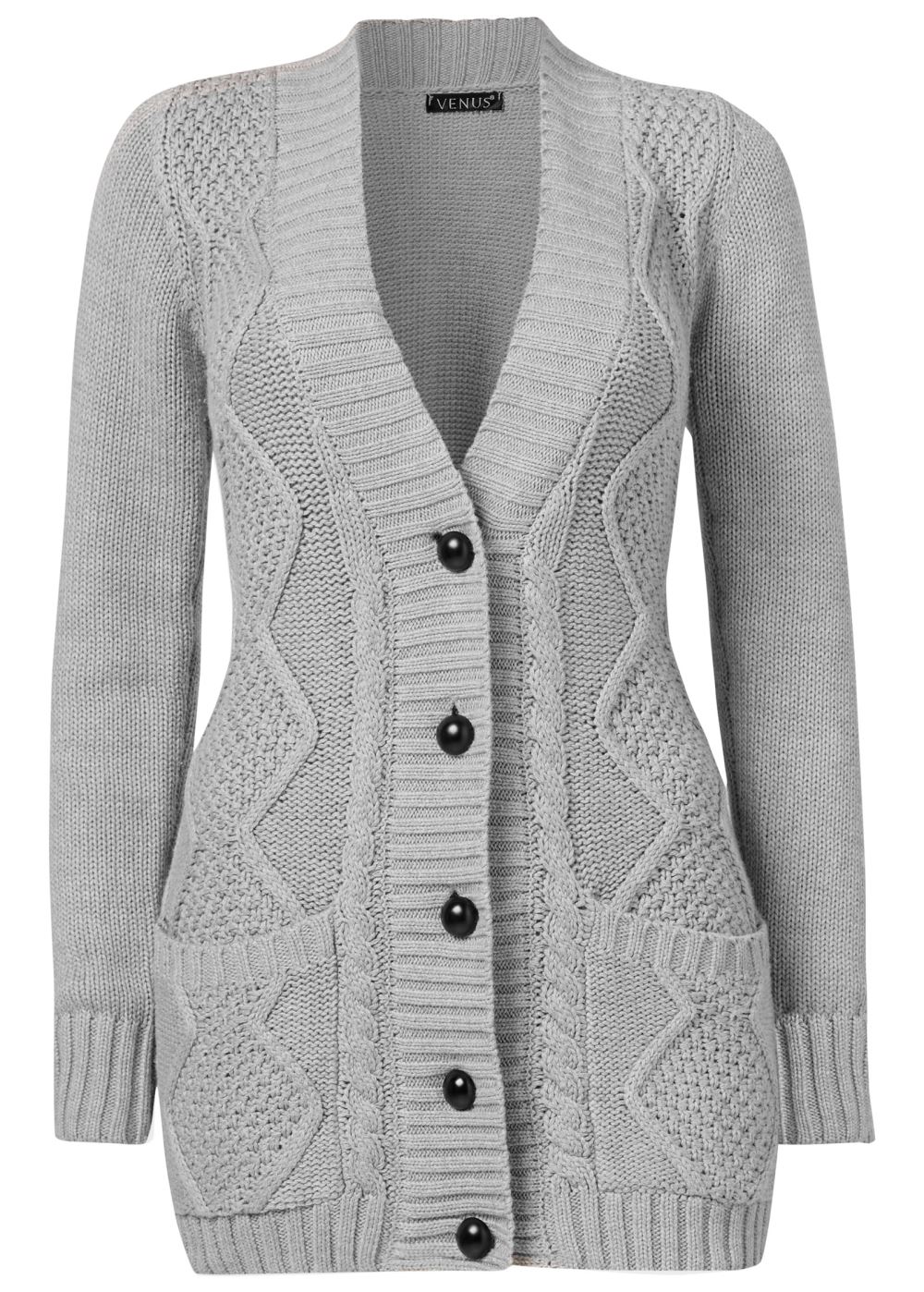 Venus Plus Size Button-Front Knit Cardigan in Light Grey