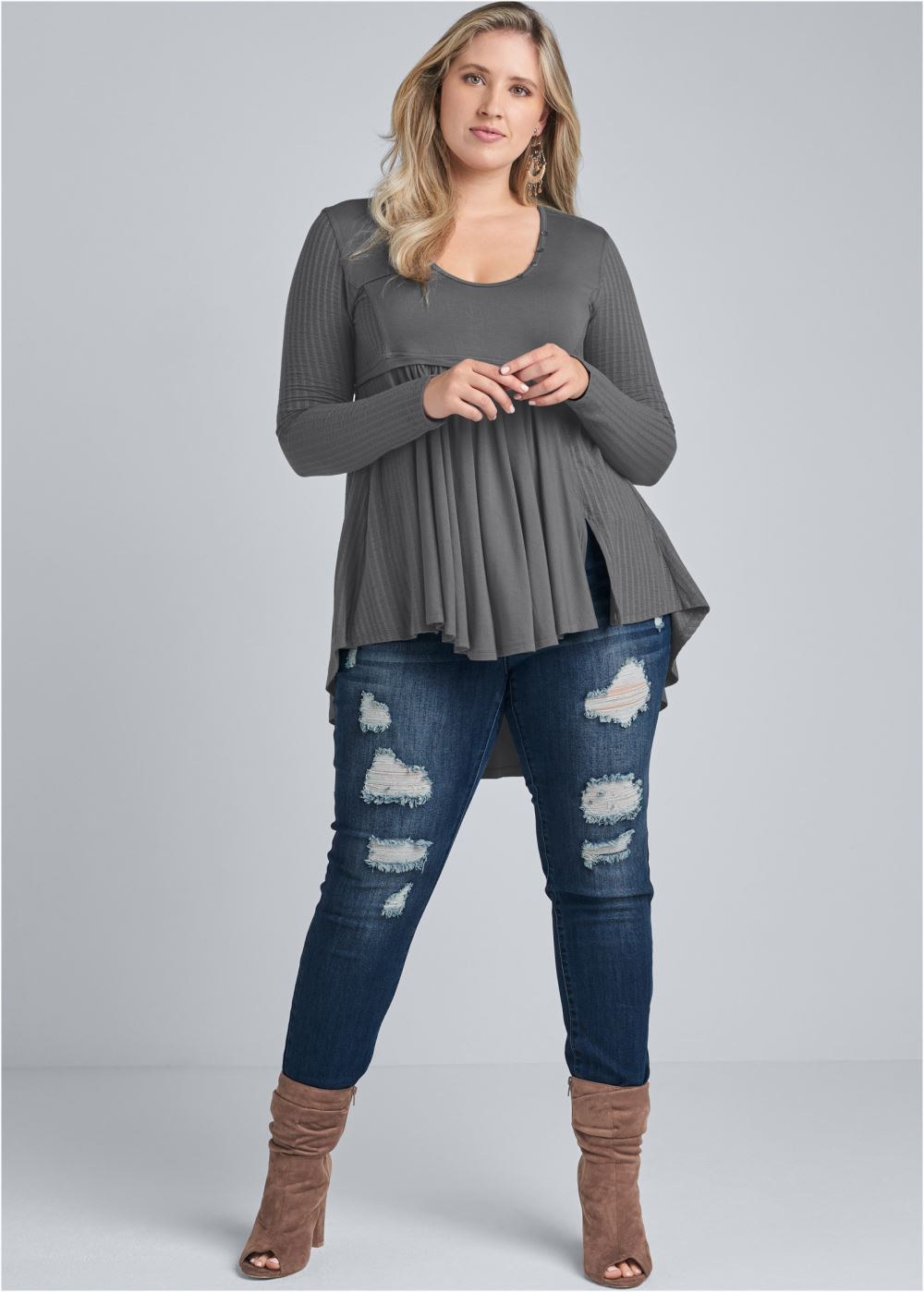 Venus Plus Size High-Low Ribbed Casual Top