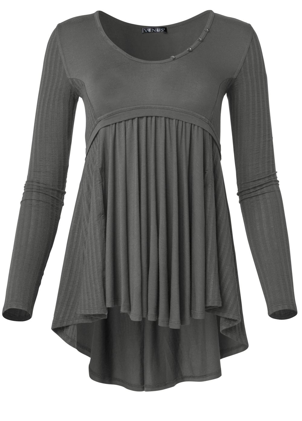 Venus Plus Size High-Low Ribbed Casual Top