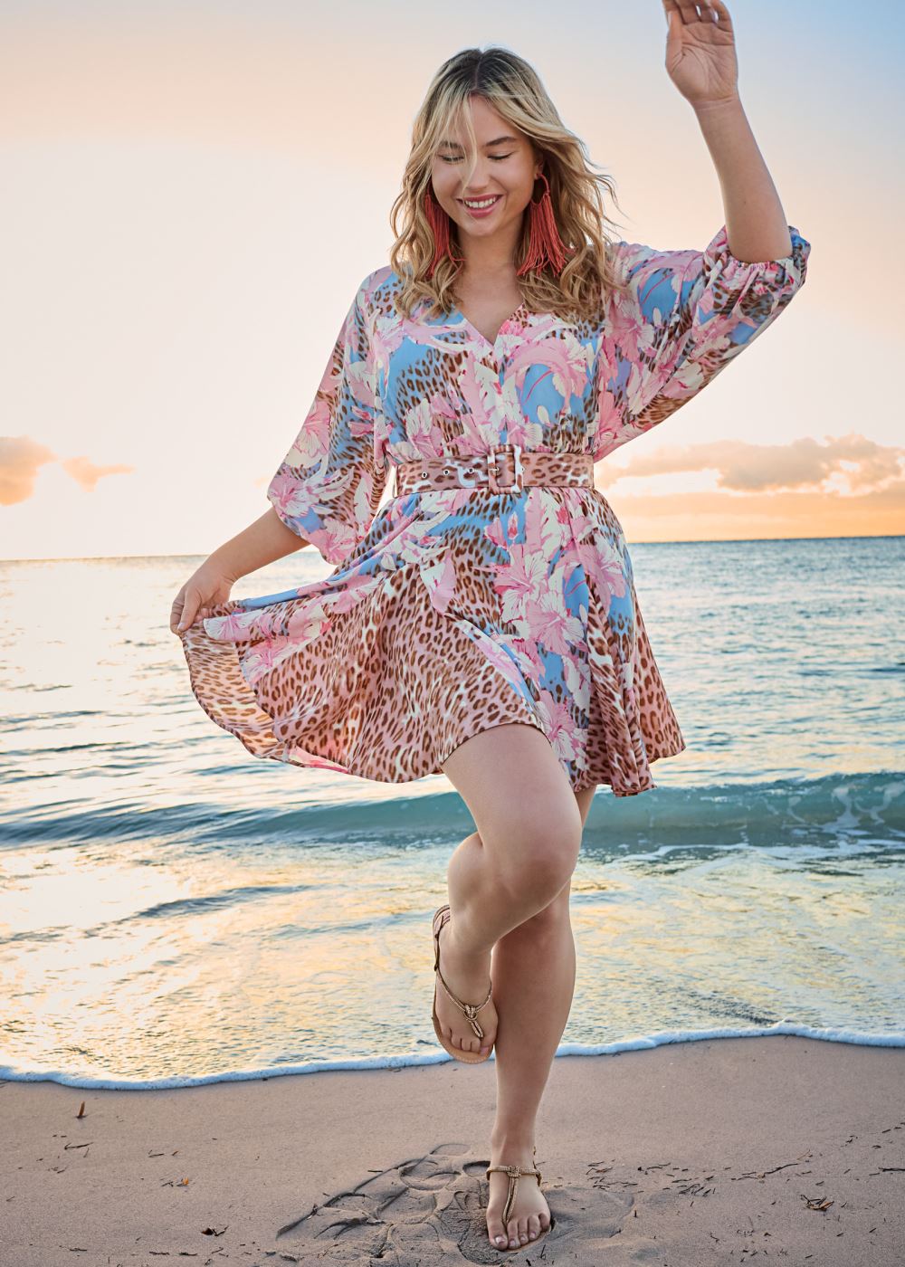 Venus Plus Size Classic Cheetah And Tropical Floral Dress 