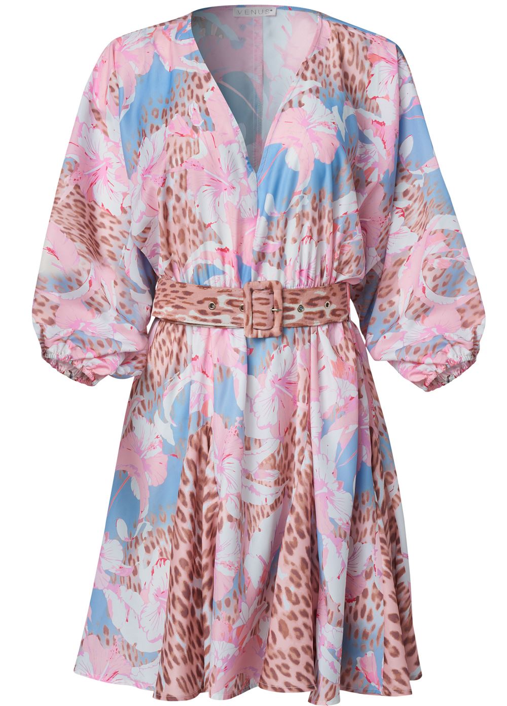 Venus Plus Size Classic Cheetah And Tropical Floral Dress 