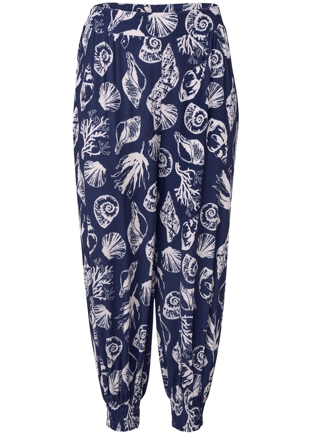 Venus Plus Size Deep Ocean Patterned Pants in Navy & White