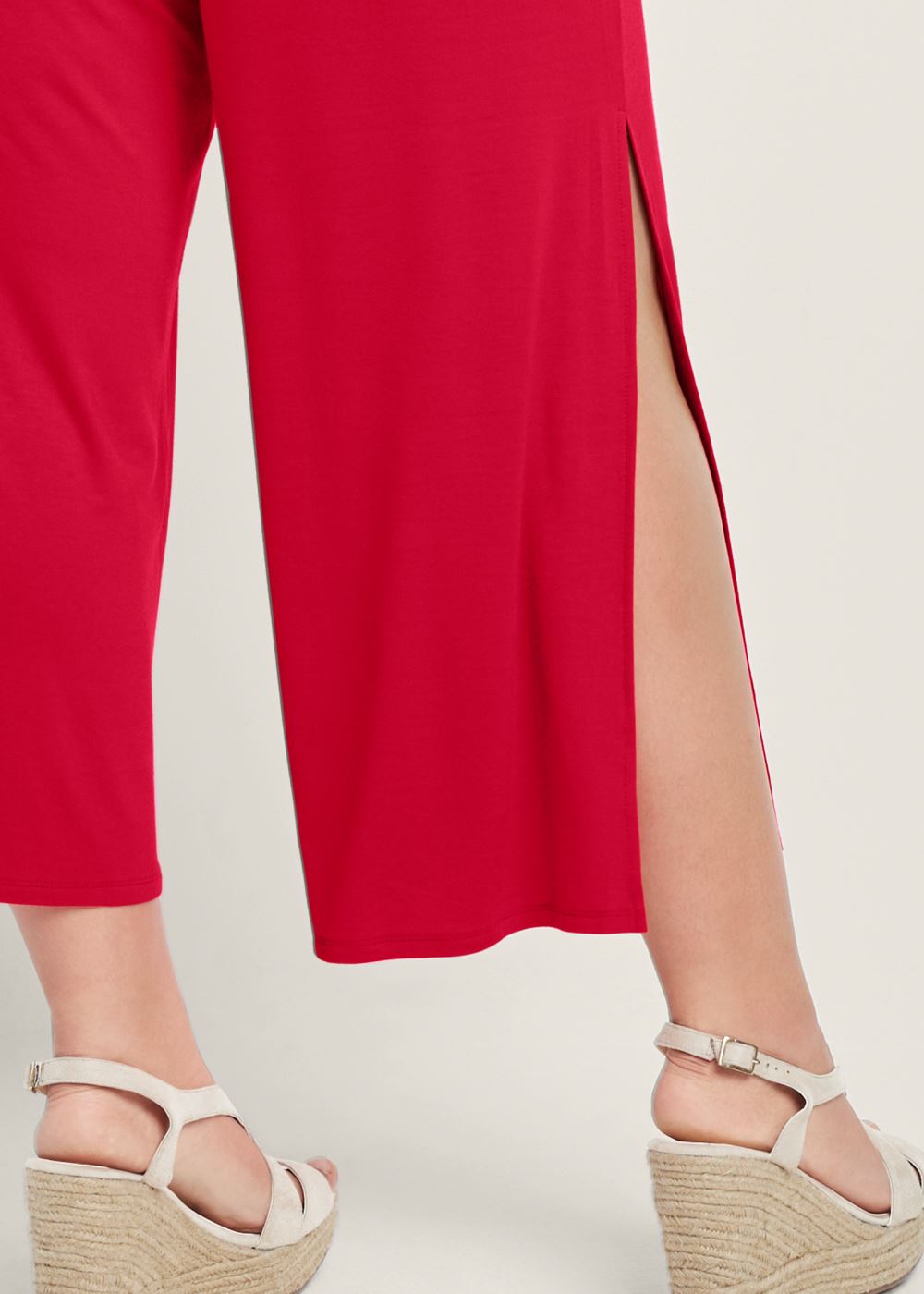 Venus Plus Size Smocked Tie-Front Jumpsuit in Red