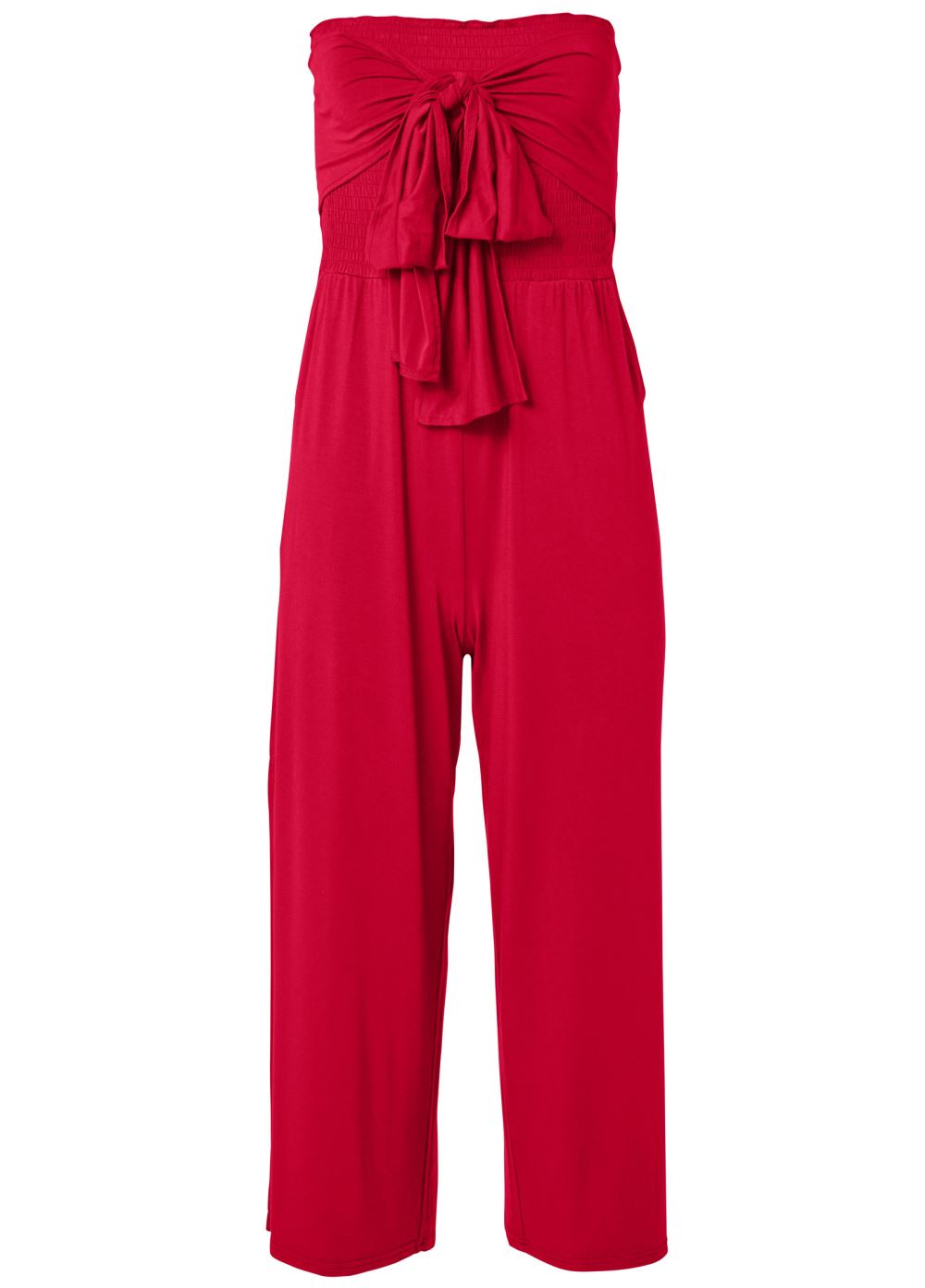 Venus Plus Size Smocked Tie-Front Jumpsuit in Red