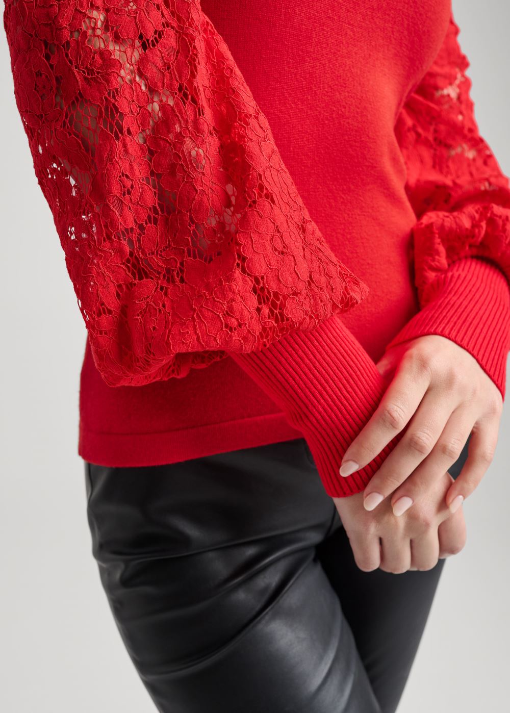 Venus Plus Size Cold-Shoulder Lace Sweater in Red