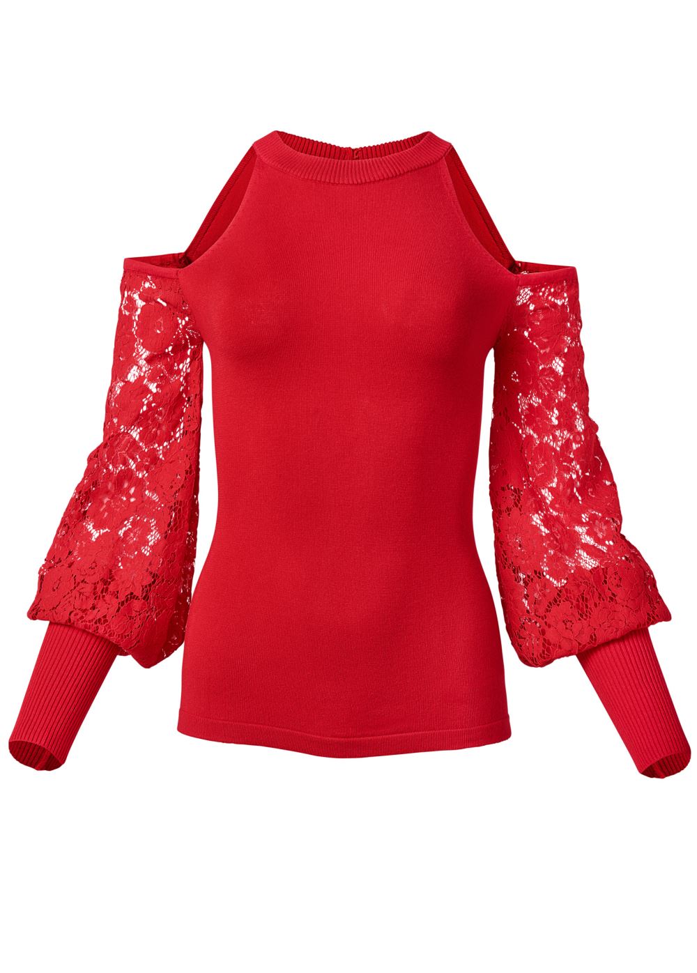 Venus Plus Size Cold-Shoulder Lace Sweater in Red