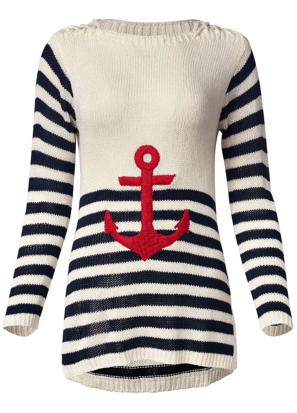 Venus Plus Size Anchor Crew Neck Sweater in White Multi