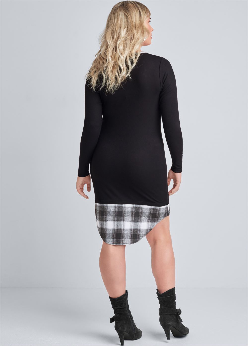 Venus Plus Size Plaid Detail Casual Dress